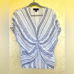 Karen Kane Women's Black, Blue and White Striped Blouse